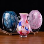 KAMMAK Colored Glass Vase, Beautiful Hand Blown Decorative Vase, Modern Art Vase for Flower Mantle Dining Table Centerpiece, Entryway Living Room Wedding Decoration, FH02019 KAMMAK 8HPFH02019 glass vase scale and proportion view image 6