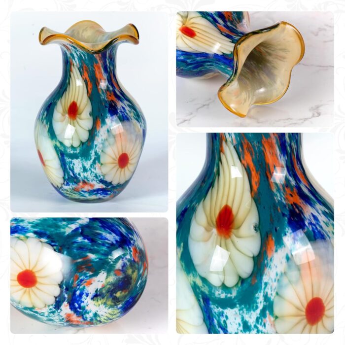 KAMMAK Colored Glass Vase, Beautiful Hand Blown Decorative Vase, Modern Art Vase for Flower Mantle Dining Table Centerpiece, Entryway Living Room Wedding Decoration, FH02082
