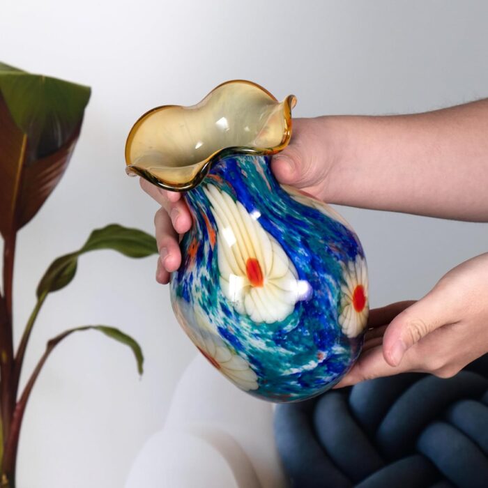 KAMMAK Colored Glass Vase, Beautiful Hand Blown Decorative Vase, Modern Art Vase for Flower Mantle Dining Table Centerpiece, Entryway Living Room Wedding Decoration, FH02082