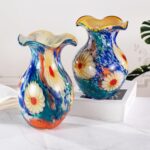 KAMMAK Colored Glass Vase, Beautiful Hand Blown Decorative Vase, Modern Art Vase for Flower Mantle Dining Table Centerpiece, Entryway Living Room Wedding Decoration, FH02083