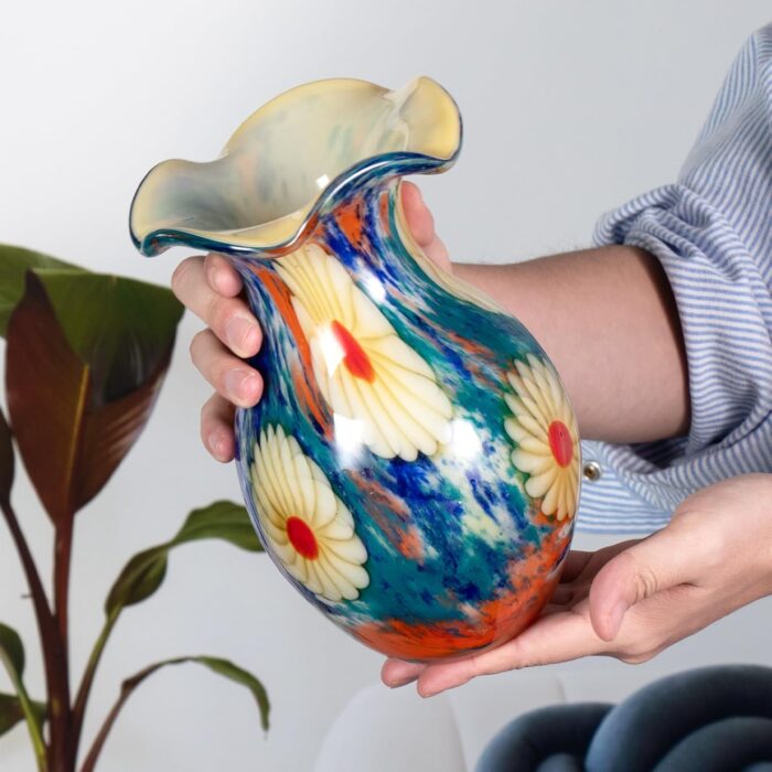 KAMMAK Colored Glass Vase, Beautiful Hand Blown Decorative Vase, Modern Art Vase for Flower Mantle Dining Table Centerpiece, Entryway Living Room Wedding Decoration, FH02083