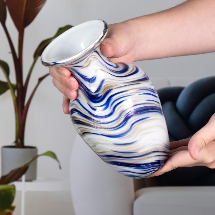 KAMMAK Colored Glass Vase, Beautiful Hand Blown Decorative Vase, Modern Art Vase for Flower Mantle Dining Table Centerpiece, Entryway Living Room Wedding Decoration, FH02084