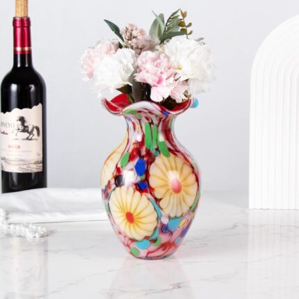 KAMMAK Colored Glass Vase, Beautiful Hand Blown Decorative Vase, Modern Art Vase for Flower Mantle Dining Table Centerpiece, Entryway Living Room Wedding Decoration, FH02087