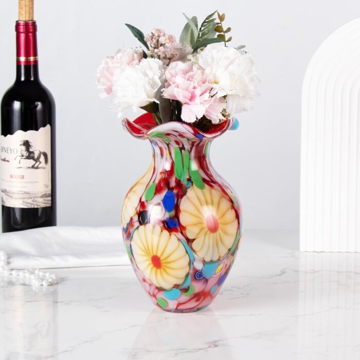 KAMMAK Colored Glass Vase, Beautiful Hand Blown Decorative Vase, Modern Art Vase for Flower Mantle Dining Table Centerpiece, Entryway Living Room Wedding Decoration, FH02087
