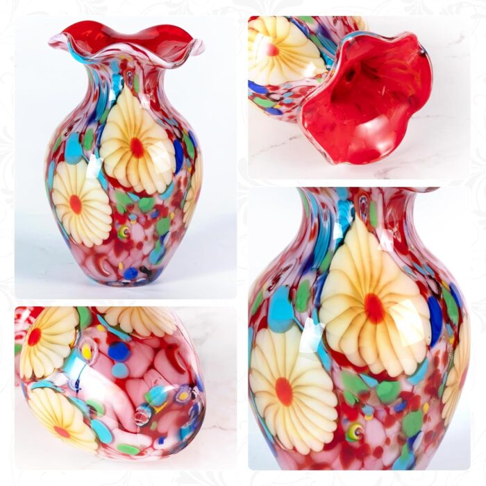 KAMMAK Colored Glass Vase, Beautiful Hand Blown Decorative Vase, Modern Art Vase for Flower Mantle Dining Table Centerpiece, Entryway Living Room Wedding Decoration, FH02087