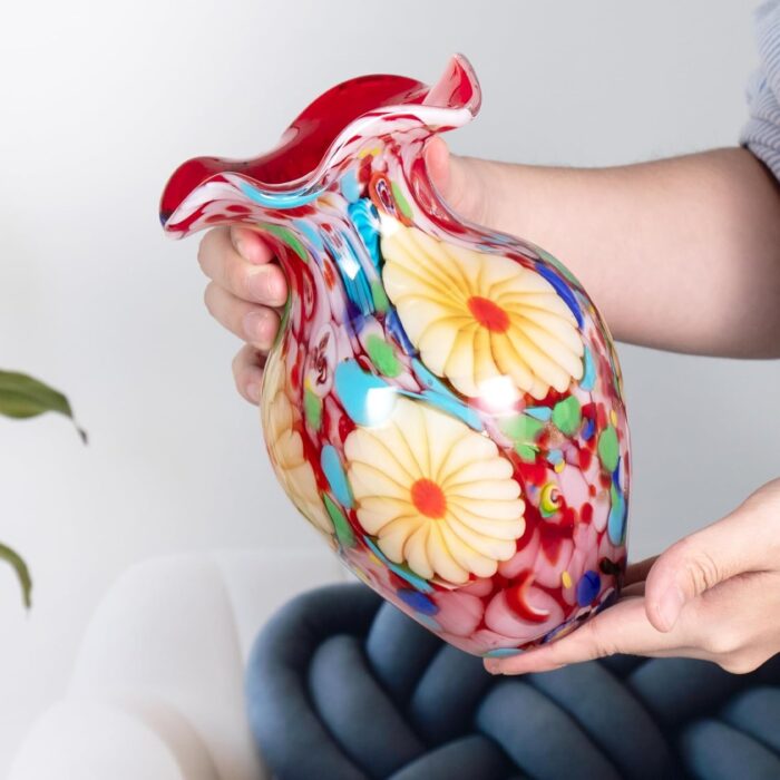KAMMAK Colored Glass Vase, Beautiful Hand Blown Decorative Vase, Modern Art Vase for Flower Mantle Dining Table Centerpiece, Entryway Living Room Wedding Decoration, FH02087