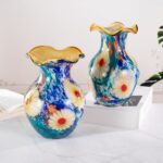 KAMMAK Colored Glass Vase, Beautiful Hand Blown Decorative Vase, Modern Art Vase for Flower Mantle Dining Table Centerpiece, Entryway Living Room Wedding Decoration, FH02086