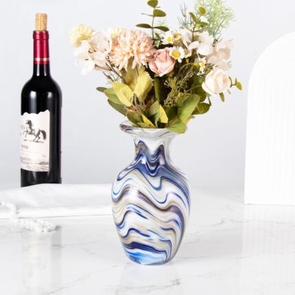 KAMMAK Colored Glass Vase, Beautiful Hand Blown Decorative Vase, Modern Art Vase for Flower Mantle Dining Table Centerpiece, Entryway Living Room Wedding Decoration, FH02085