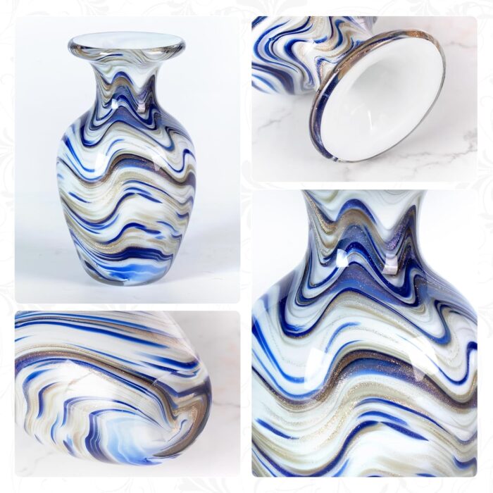 KAMMAK Colored Glass Vase, Beautiful Hand Blown Decorative Vase, Modern Art Vase for Flower Mantle Dining Table Centerpiece, Entryway Living Room Wedding Decoration, FH02085