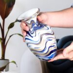 KAMMAK Colored Glass Vase, Beautiful Hand Blown Decorative Vase, Modern Art Vase for Flower Mantle Dining Table Centerpiece, Entryway Living Room Wedding Decoration, FH02085