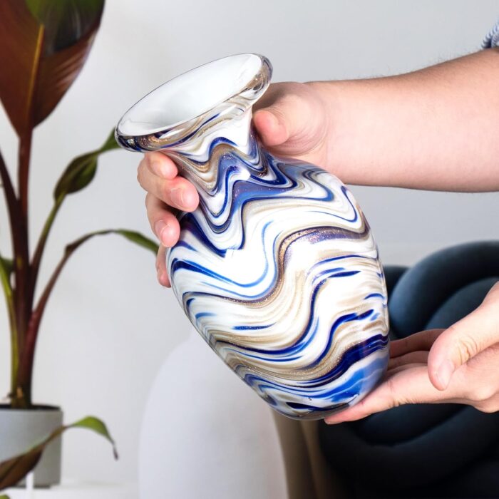KAMMAK Colored Glass Vase, Beautiful Hand Blown Decorative Vase, Modern Art Vase for Flower Mantle Dining Table Centerpiece, Entryway Living Room Wedding Decoration, FH02085