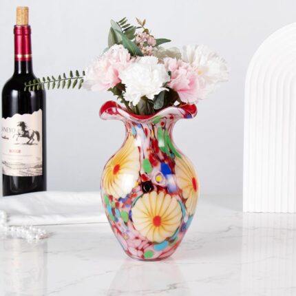 KAMMAK Colored Glass Vase, Beautiful Hand Blown Decorative Vase, Modern Art Vase for Flower Mantle Dining Table Centerpiece, Entryway Living Room Wedding Decoration, FH02088