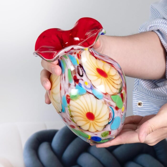 KAMMAK Colored Glass Vase, Beautiful Hand Blown Decorative Vase, Modern Art Vase for Flower Mantle Dining Table Centerpiece, Entryway Living Room Wedding Decoration, FH02088