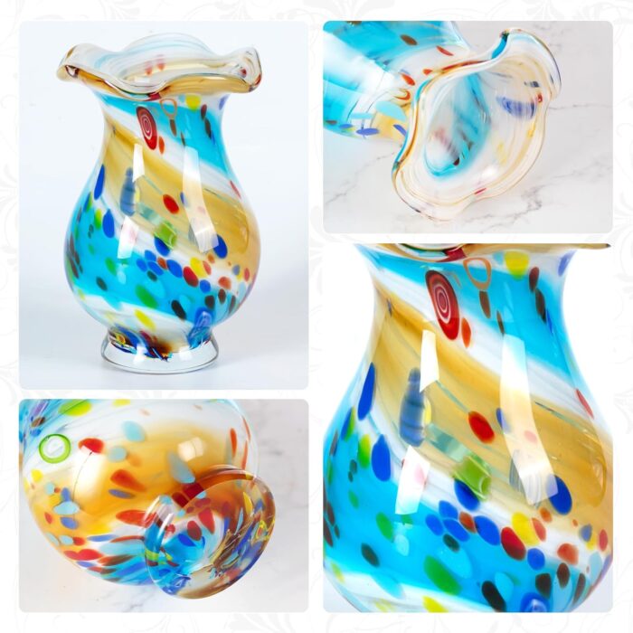 KAMMAK Colored Glass Vase, Beautiful Hand Blown Decorative Vase, Modern Art Vase for Flower Mantle Dining Table Centerpiece, Entryway Living Room Wedding Decoration, FH02094