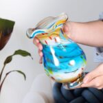 KAMMAK Colored Glass Vase, Beautiful Hand Blown Decorative Vase, Modern Art Vase for Flower Mantle Dining Table Centerpiece, Entryway Living Room Wedding Decoration, FH02094