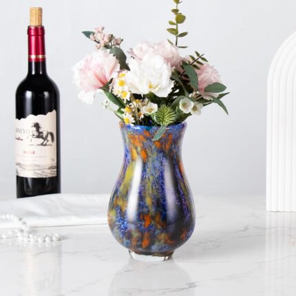 KAMMAK Colored Glass Vase, Beautiful Hand Blown Decorative Vase, Modern Art Vase for Flower Mantle Dining Table Centerpiece, Entryway Living Room Wedding Decoration, FH02093