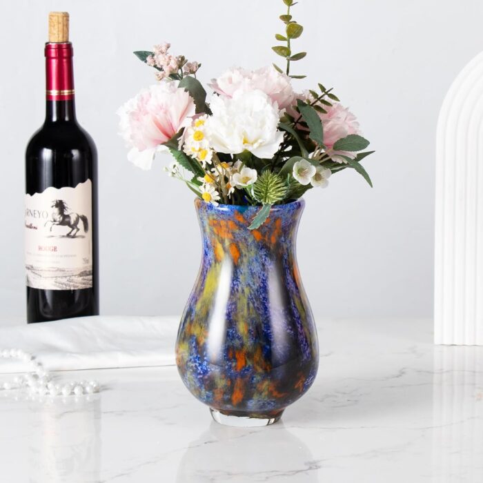 KAMMAK Colored Glass Vase, Beautiful Hand Blown Decorative Vase, Modern Art Vase for Flower Mantle Dining Table Centerpiece, Entryway Living Room Wedding Decoration, FH02093