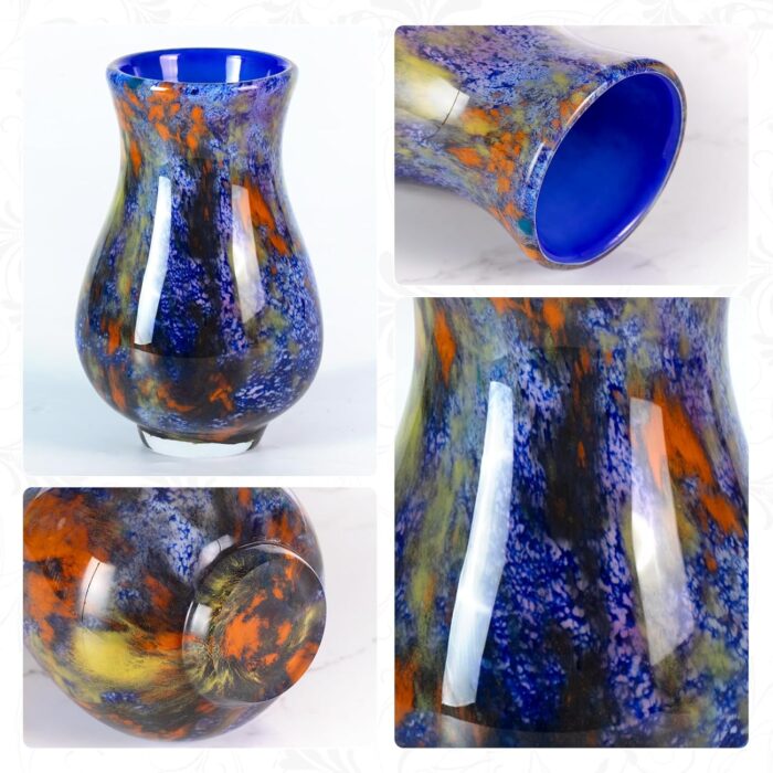KAMMAK Colored Glass Vase, Beautiful Hand Blown Decorative Vase, Modern Art Vase for Flower Mantle Dining Table Centerpiece, Entryway Living Room Wedding Decoration, FH02093
