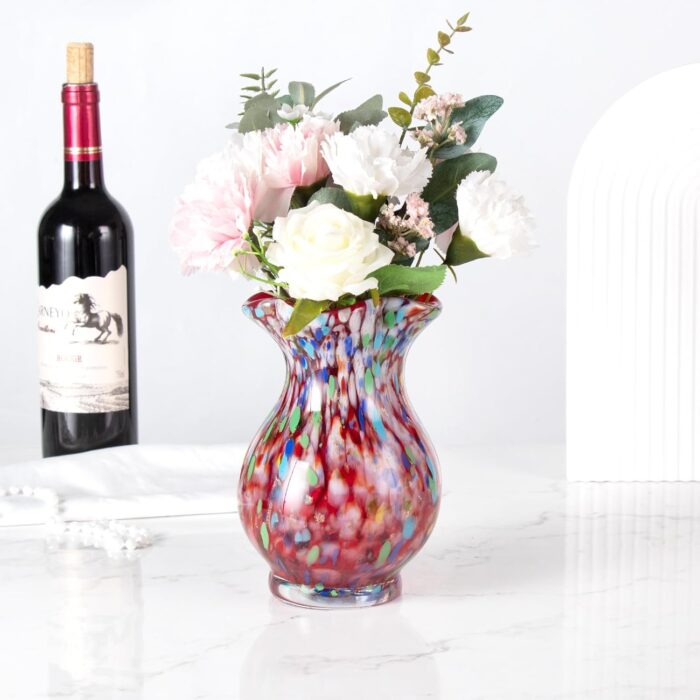 KAMMAK Colored Glass Vase, Beautiful Hand Blown Decorative Vase, Modern Art Vase for Flower Mantle Dining Table Centerpiece, Entryway Living Room Wedding Decoration, FH02090