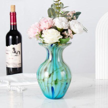 KAMMAK Colored Glass Vase, Beautiful Hand Blown Decorative Vase, Modern Art Vase for Flower Mantle Dining Table Centerpiece, Entryway Living Room Wedding Decoration, FH02091