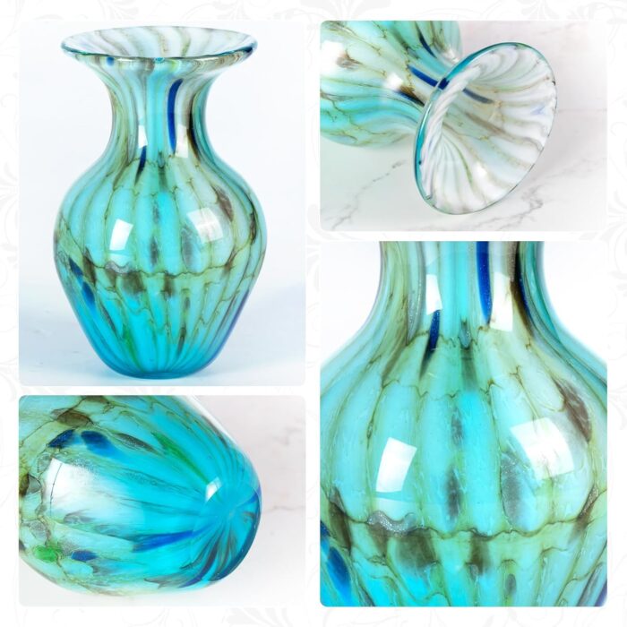KAMMAK Colored Glass Vase, Beautiful Hand Blown Decorative Vase, Modern Art Vase for Flower Mantle Dining Table Centerpiece, Entryway Living Room Wedding Decoration, FH02091