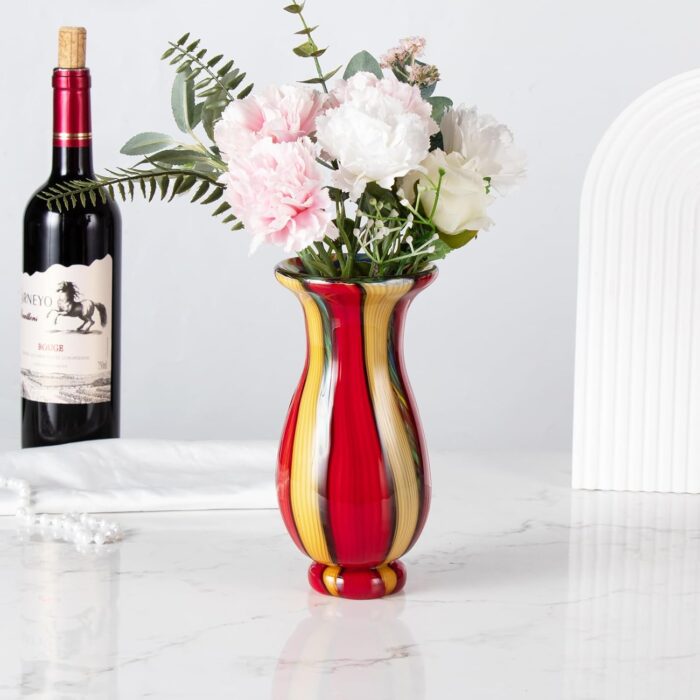 KAMMAK Colored Glass Vase, Beautiful Hand Blown Decorative Vase, Modern Art Vase for Flower Mantle Dining Table Centerpiece, Entryway Living Room Wedding Decoration, FH02095