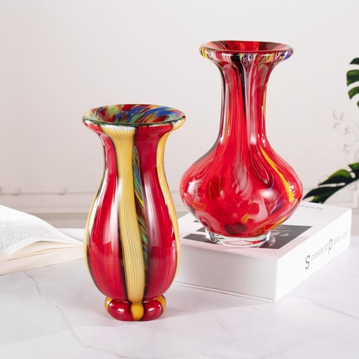 KAMMAK Colored Glass Vase, Beautiful Hand Blown Decorative Vase, Modern Art Vase for Flower Mantle Dining Table Centerpiece, Entryway Living Room Wedding Decoration, FH02095