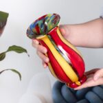 KAMMAK Colored Glass Vase, Beautiful Hand Blown Decorative Vase, Modern Art Vase for Flower Mantle Dining Table Centerpiece, Entryway Living Room Wedding Decoration, FH02095