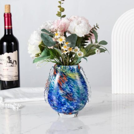 KAMMAK Colored Glass Vase, Beautiful Hand Blown Decorative Vase, Modern Art Vase for Flower Mantle Dining Table Centerpiece, Entryway Living Room Wedding Decoration, FH02096