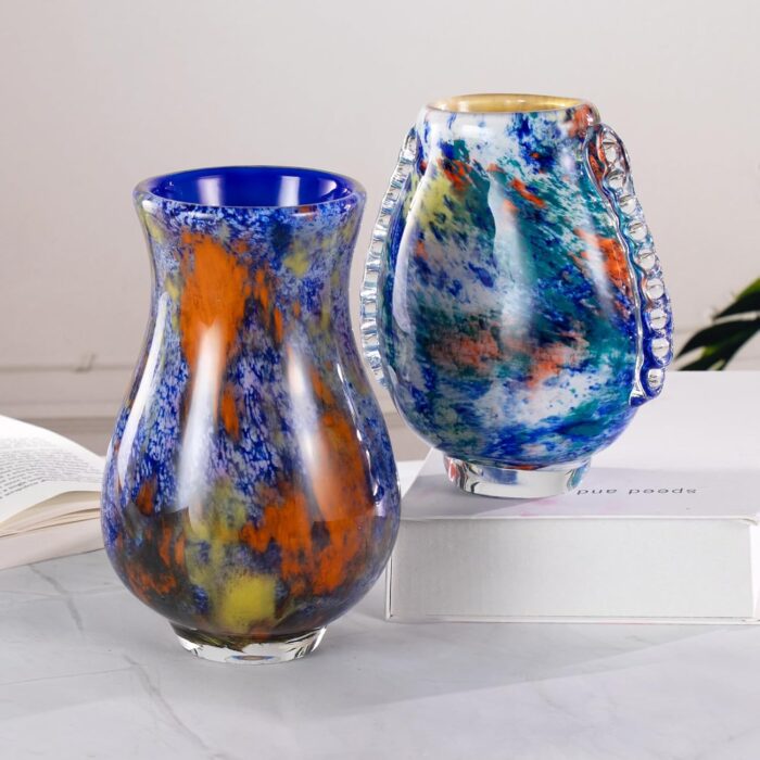 KAMMAK Colored Glass Vase, Beautiful Hand Blown Decorative Vase, Modern Art Vase for Flower Mantle Dining Table Centerpiece, Entryway Living Room Wedding Decoration, FH02096