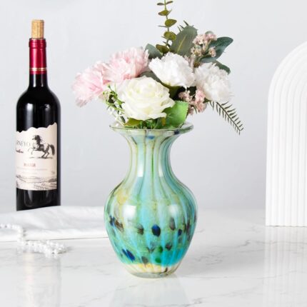 KAMMAK Colored Glass Vase, Beautiful Hand Blown Decorative Vase, Modern Art Vase for Flower Mantle Dining Table Centerpiece, Entryway Living Room Wedding Decoration, FH02097