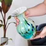 KAMMAK Colored Glass Vase, Beautiful Hand Blown Decorative Vase, Modern Art Vase for Flower Mantle Dining Table Centerpiece, Entryway Living Room Wedding Decoration, FH02097