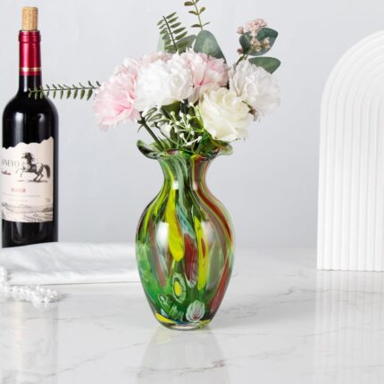 KAMMAK Colored Glass Vase, Beautiful Hand Blown Decorative Vase, Modern Art Vase for Flower Mantle Dining Table Centerpiece, Entryway Living Room Wedding Decoration, FH02098