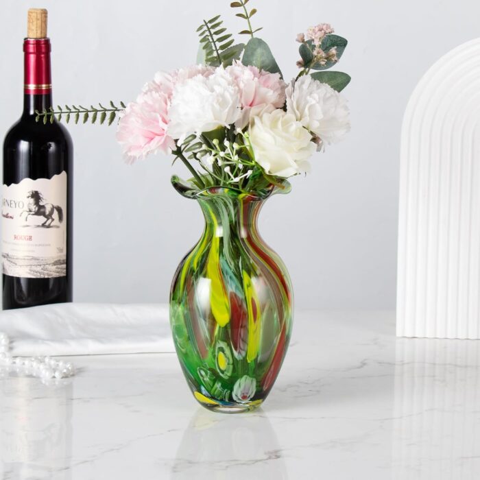 KAMMAK Colored Glass Vase, Beautiful Hand Blown Decorative Vase, Modern Art Vase for Flower Mantle Dining Table Centerpiece, Entryway Living Room Wedding Decoration, FH02098