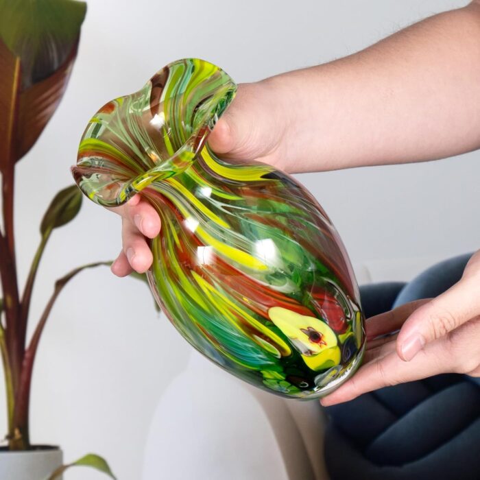 KAMMAK Colored Glass Vase, Beautiful Hand Blown Decorative Vase, Modern Art Vase for Flower Mantle Dining Table Centerpiece, Entryway Living Room Wedding Decoration, FH02098
