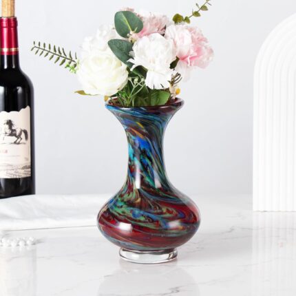 KAMMAK Colored Glass Vase, Beautiful Hand Blown Decorative Vase, Modern Art Vase for Flower Mantle Dining Table Centerpiece, Entryway Living Room Wedding Decoration, FH02099