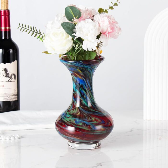 KAMMAK Colored Glass Vase, Beautiful Hand Blown Decorative Vase, Modern Art Vase for Flower Mantle Dining Table Centerpiece, Entryway Living Room Wedding Decoration, FH02099