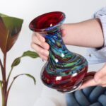 KAMMAK Colored Glass Vase, Beautiful Hand Blown Decorative Vase, Modern Art Vase for Flower Mantle Dining Table Centerpiece, Entryway Living Room Wedding Decoration, FH02099