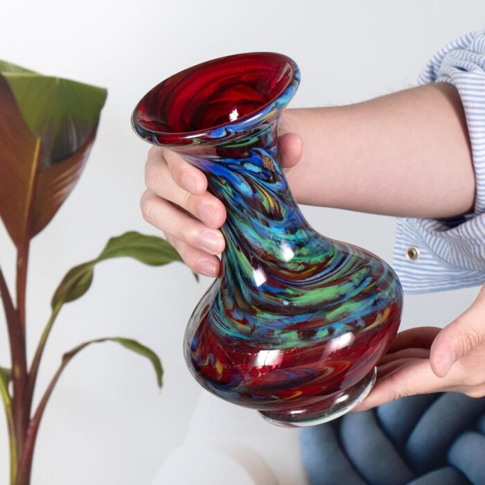 KAMMAK Colored Glass Vase, Beautiful Hand Blown Decorative Vase, Modern Art Vase for Flower Mantle Dining Table Centerpiece, Entryway Living Room Wedding Decoration, FH02099