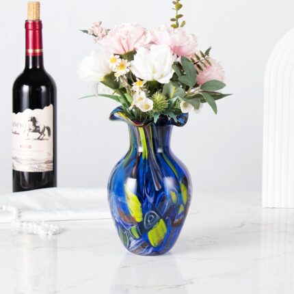 KAMMAK Colored Glass Vase, Beautiful Hand Blown Decorative Vase, Modern Art Vase for Flower Mantle Dining Table Centerpiece, Entryway Living Room Wedding Decoration, FH02100