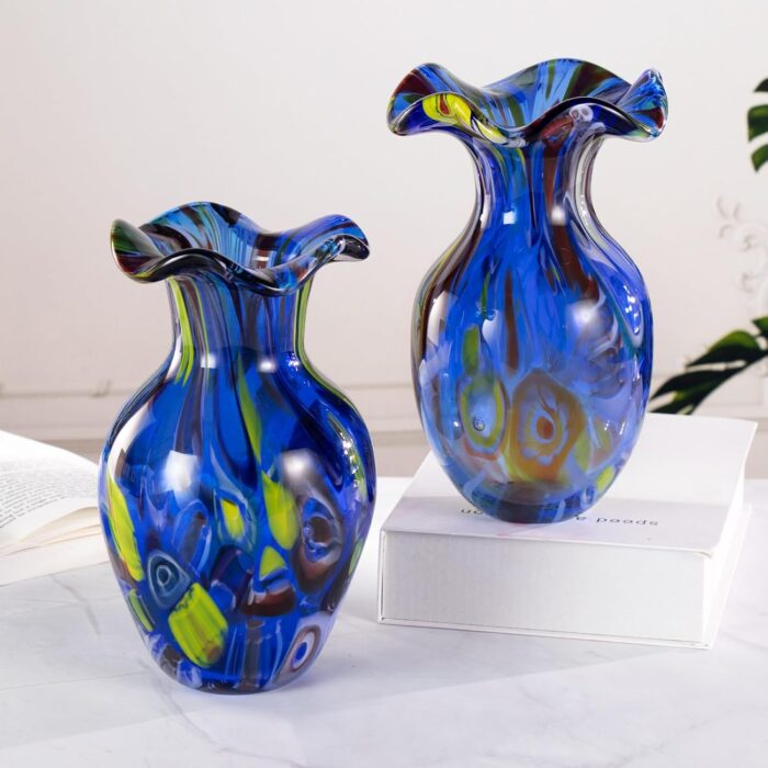 KAMMAK Colored Glass Vase, Beautiful Hand Blown Decorative Vase, Modern Art Vase for Flower Mantle Dining Table Centerpiece, Entryway Living Room Wedding Decoration, FH02100
