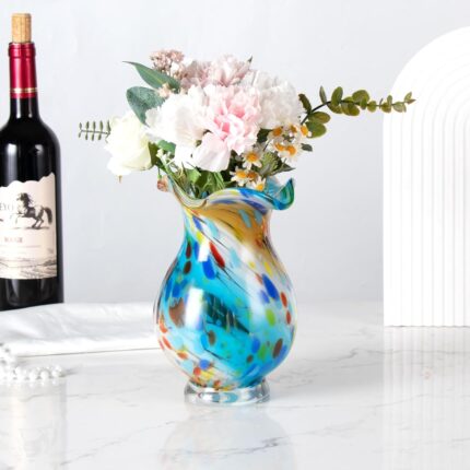 KAMMAK Colored Glass Vase, Beautiful Hand Blown Decorative Vase, Modern Art Vase for Flower Mantle Dining Table Centerpiece, Entryway Living Room Wedding Decoration, FH02103