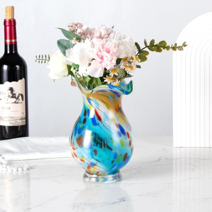 KAMMAK Colored Glass Vase, Beautiful Hand Blown Decorative Vase, Modern Art Vase for Flower Mantle Dining Table Centerpiece, Entryway Living Room Wedding Decoration, FH02103