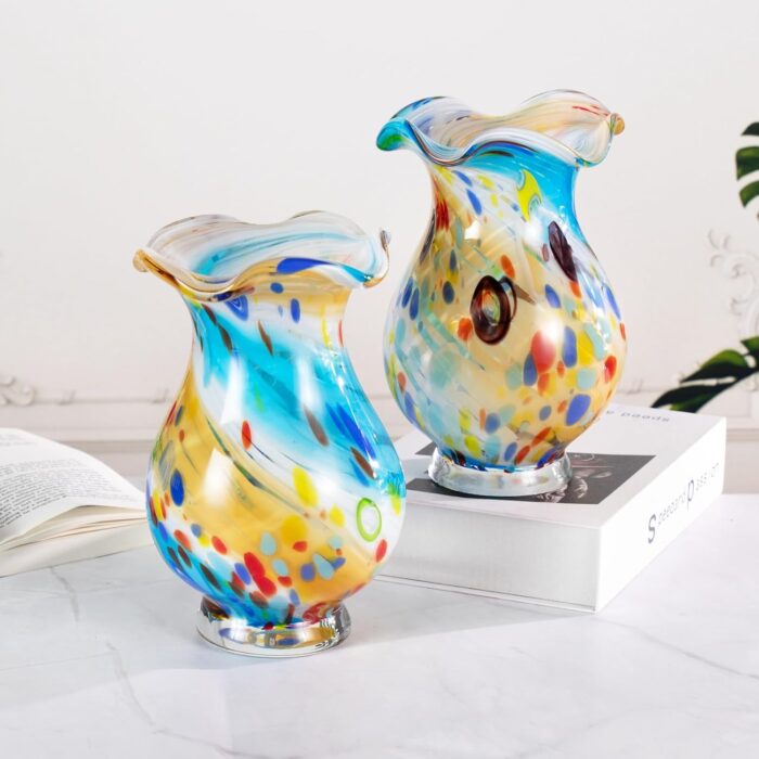 KAMMAK Colored Glass Vase, Beautiful Hand Blown Decorative Vase, Modern Art Vase for Flower Mantle Dining Table Centerpiece, Entryway Living Room Wedding Decoration, FH02103