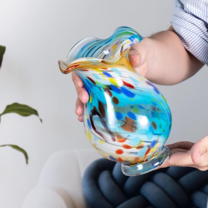 KAMMAK Colored Glass Vase, Beautiful Hand Blown Decorative Vase, Modern Art Vase for Flower Mantle Dining Table Centerpiece, Entryway Living Room Wedding Decoration, FH02103