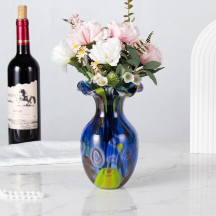 KAMMAK Colored Glass Vase, Beautiful Hand Blown Decorative Vase, Modern Art Vase for Flower Mantle Dining Table Centerpiece, Entryway Living Room Wedding Decoration, FH02101