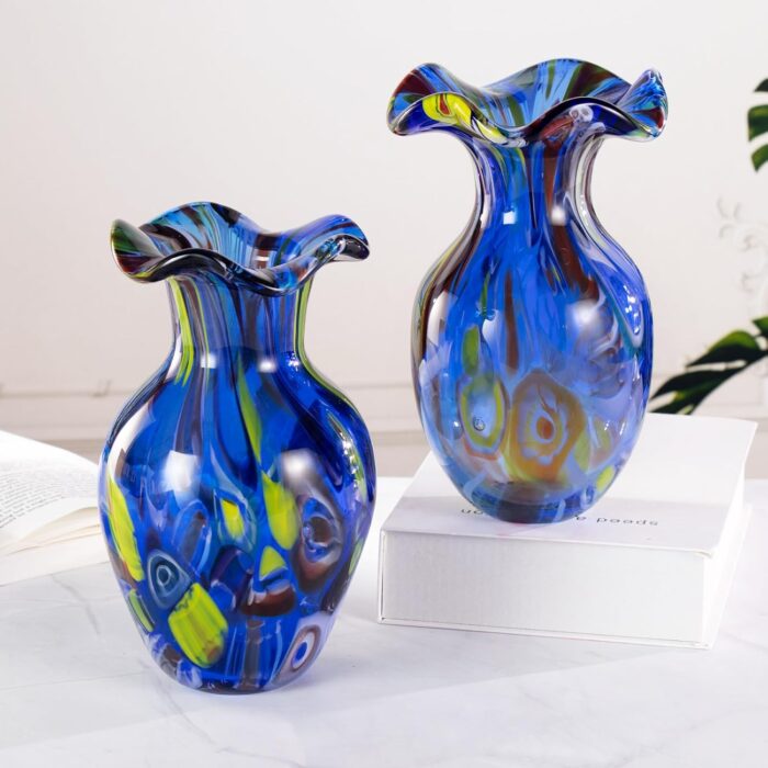 KAMMAK Colored Glass Vase, Beautiful Hand Blown Decorative Vase, Modern Art Vase for Flower Mantle Dining Table Centerpiece, Entryway Living Room Wedding Decoration, FH02101