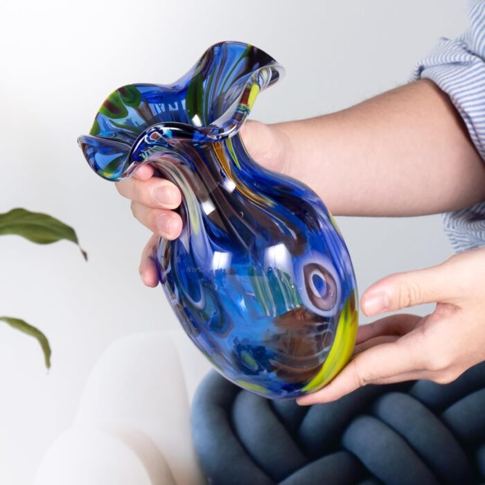 KAMMAK Colored Glass Vase, Beautiful Hand Blown Decorative Vase, Modern Art Vase for Flower Mantle Dining Table Centerpiece, Entryway Living Room Wedding Decoration, FH02101