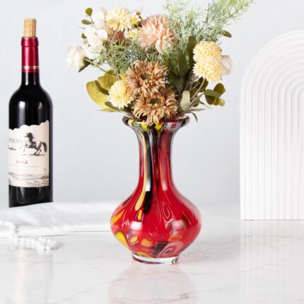 KAMMAK Colored Glass Vase, Beautiful Hand Blown Decorative Vase, Modern Art Vase for Flower Mantle Dining Table Centerpiece, Entryway Living Room Wedding Decoration, FH02104