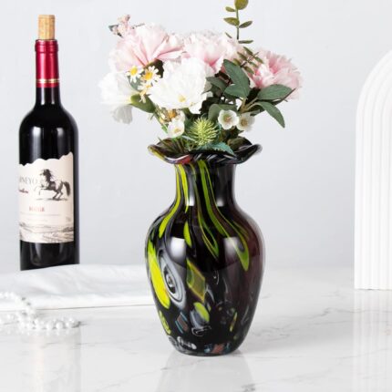 KAMMAK Colored Glass Vase, Beautiful Hand Blown Decorative Vase, Modern Art Vase for Flower Mantle Dining Table Centerpiece, Entryway Living Room Wedding Decoration, FH02105